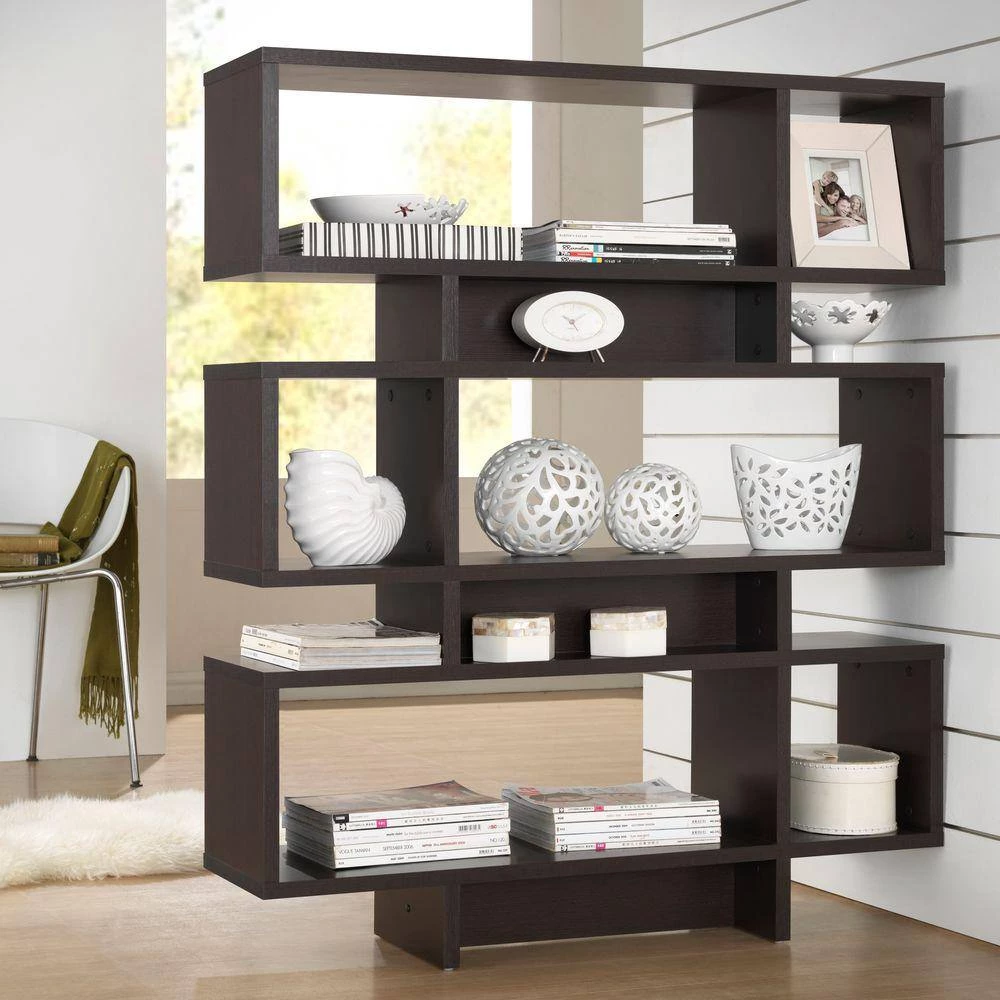 52.6 in. Dark Brown Wood 6-shelf Etagere Bookcase with Open Back by Baxton Studio - Image 5