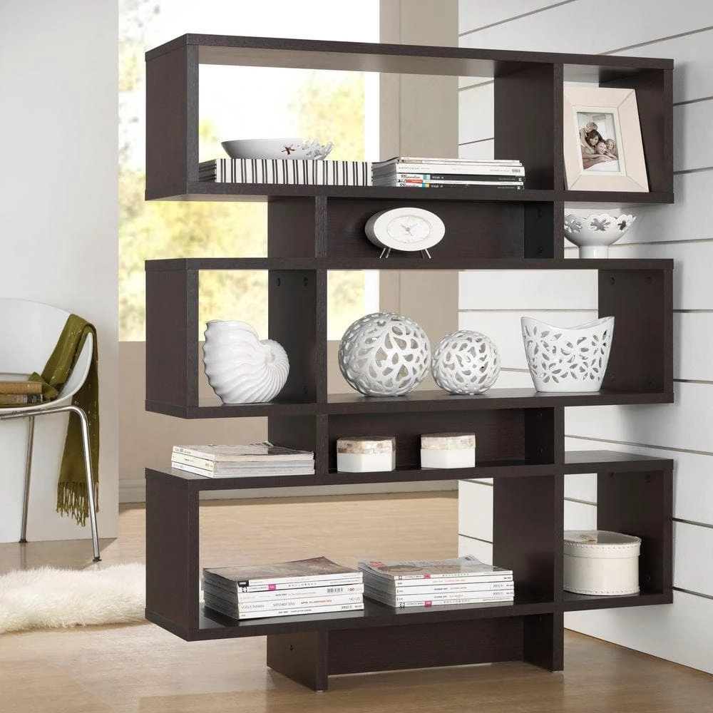 52.6 in. Dark Brown Wood 6-shelf Etagere Bookcase with Open Back by Baxton Studio - Image 2