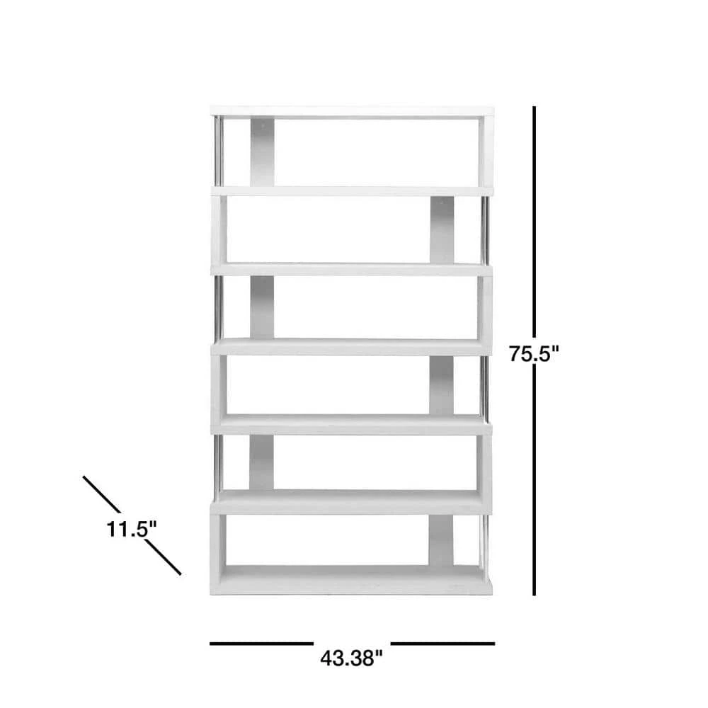 75.5 in. White Wood 6-shelf Accent Bookcase with Open Back by Baxton Studio - Image 2