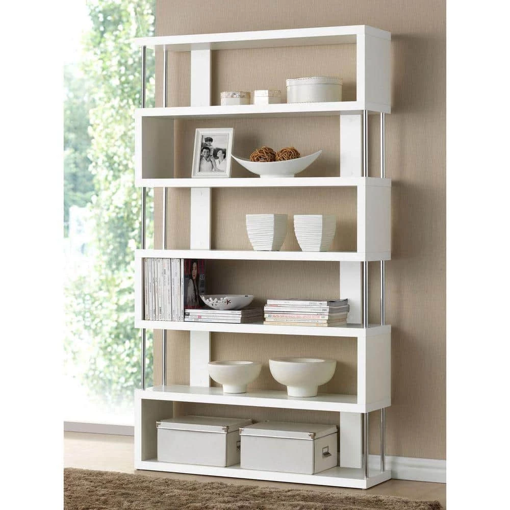 75.5 in. White Wood 6-shelf Accent Bookcase with Open Back by Baxton Studio