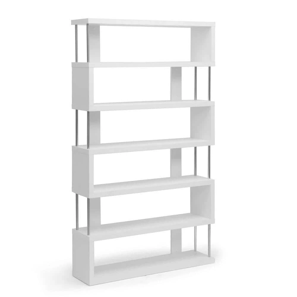 75.5 in. White Wood 6-shelf Accent Bookcase with Open Back by Baxton Studio - Image 3