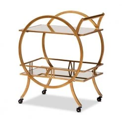 Arsene Antique Gold 2-Tier Mobile Bar Cart by Baxton Studio