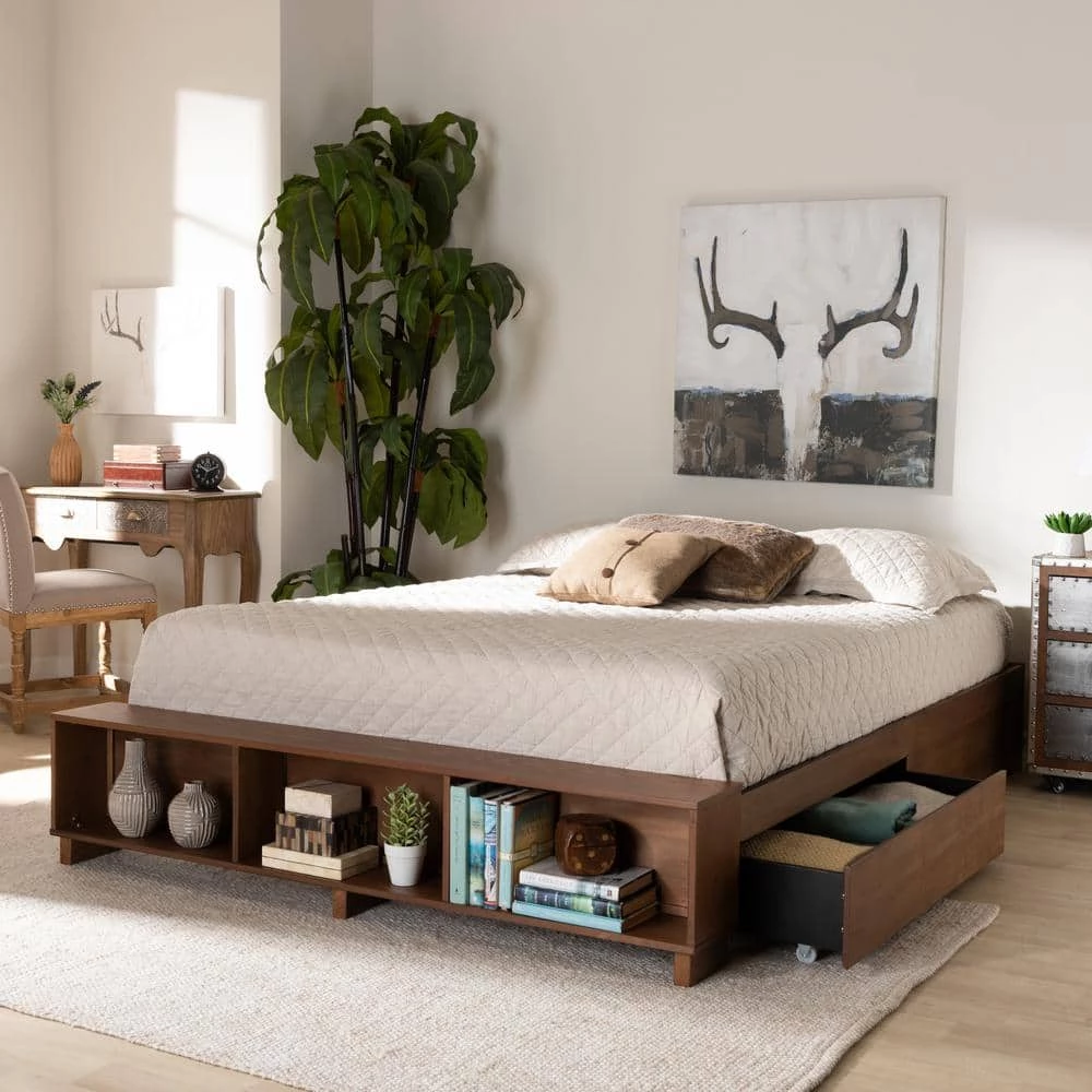 Arthur Ash Walnut Queen Platform Bed Frame by Baxton Studio - Image 7