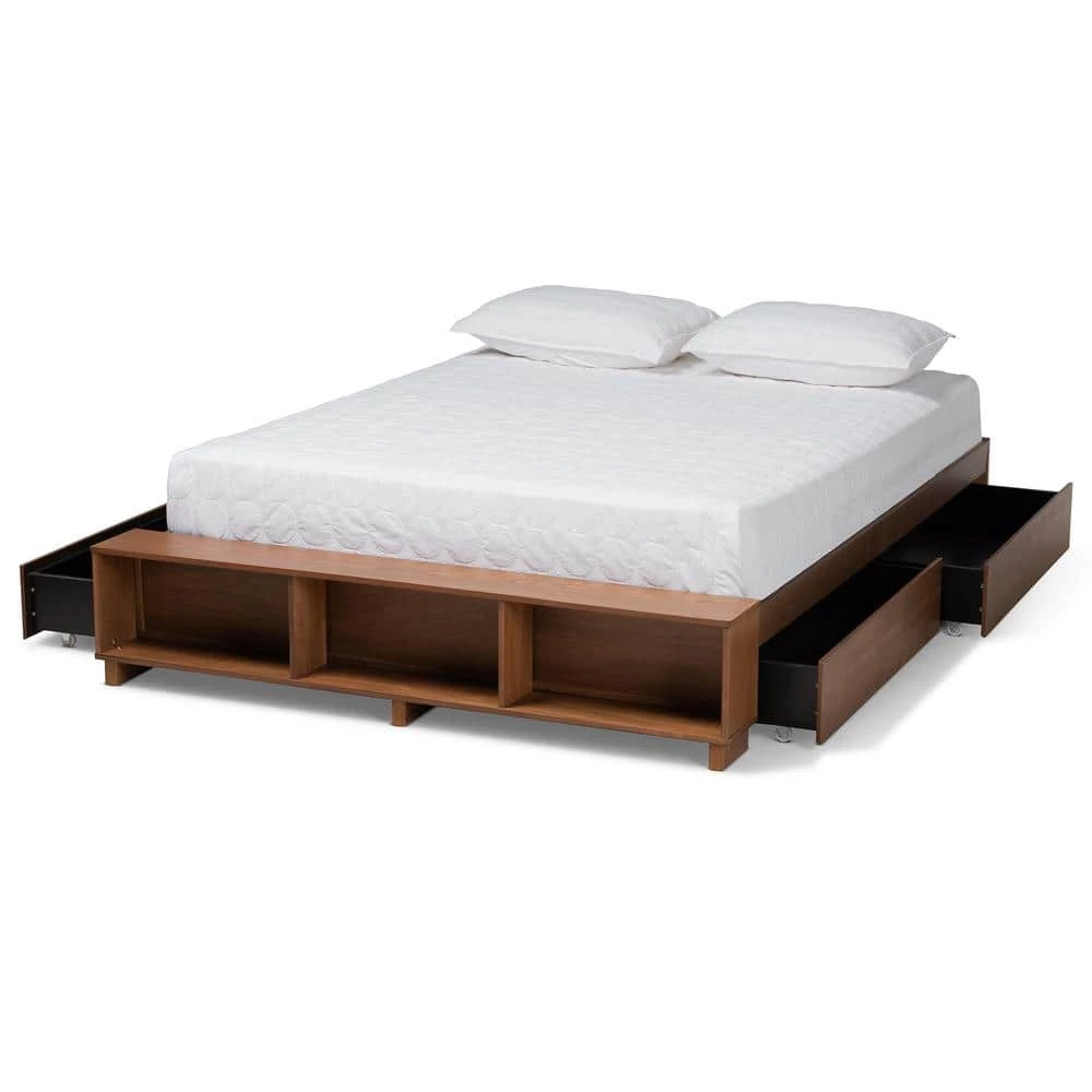 Arthur Ash Walnut Queen Platform Bed Frame by Baxton Studio - Image 4
