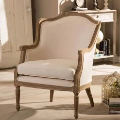 Charlemagne Beige and Brown Fabric Upholstered Accent Chair by Baxton Studio