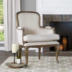 Napoleon Beige and Dark Brown Fabric Upholstered Accent Chair by Baxton Studio