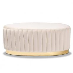 Kirana Beige and Gold Ottoman by Baxton Studio