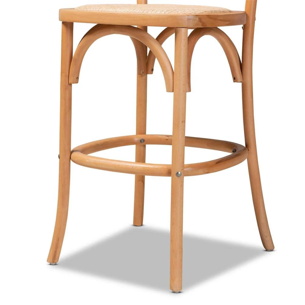 Vance 41.7 in. Beige and Natural Low Back Wood Frame Counter Height Bar Stool by Baxton Studio - Image 6