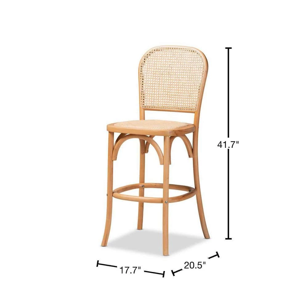 Vance 41.7 in. Beige and Natural Low Back Wood Frame Counter Height Bar Stool by Baxton Studio - Image 3