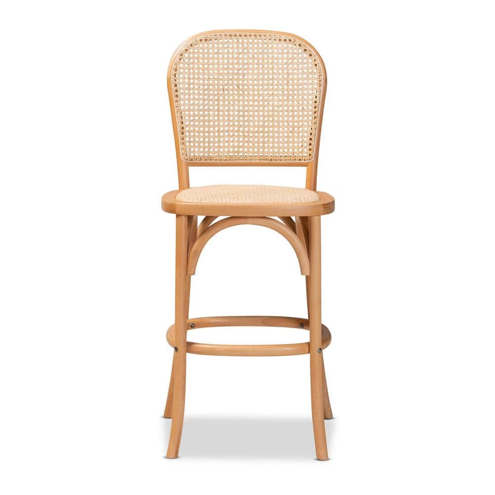 Vance 41.7 in. Beige and Natural Low Back Wood Frame Counter Height Bar Stool by Baxton Studio