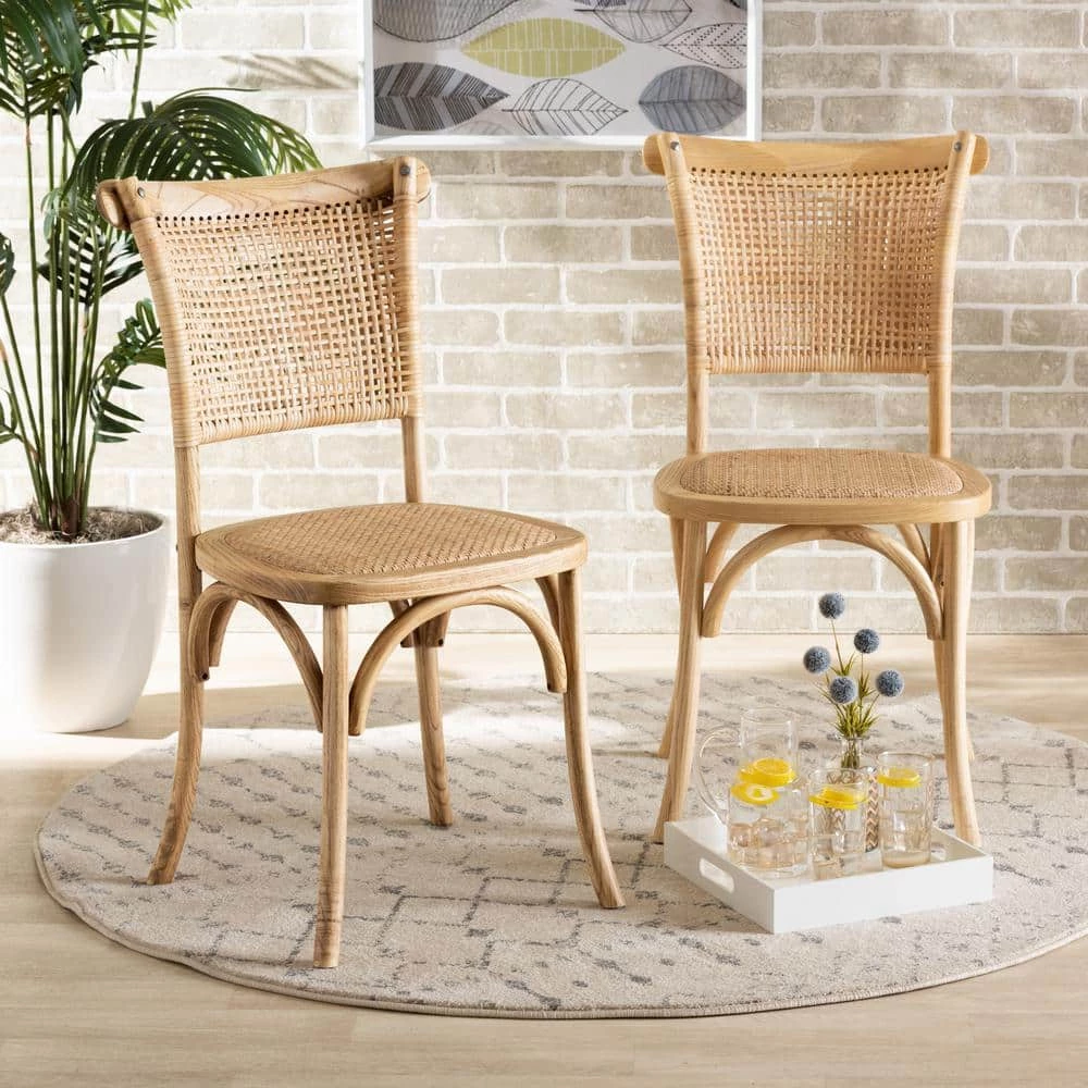 Fields Beige and Natural Dining Chair (Set of 2) by Baxton Studio - Image 7