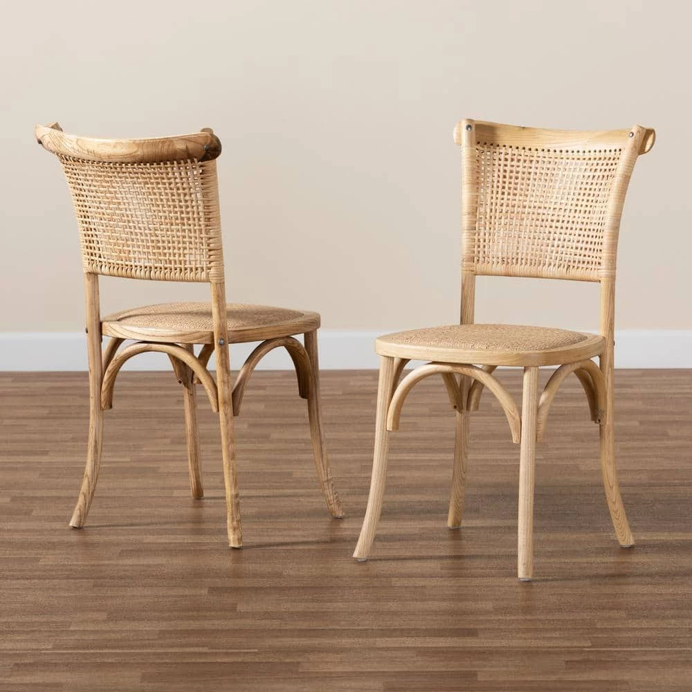 Fields Beige and Natural Dining Chair (Set of 2) by Baxton Studio - Image 6