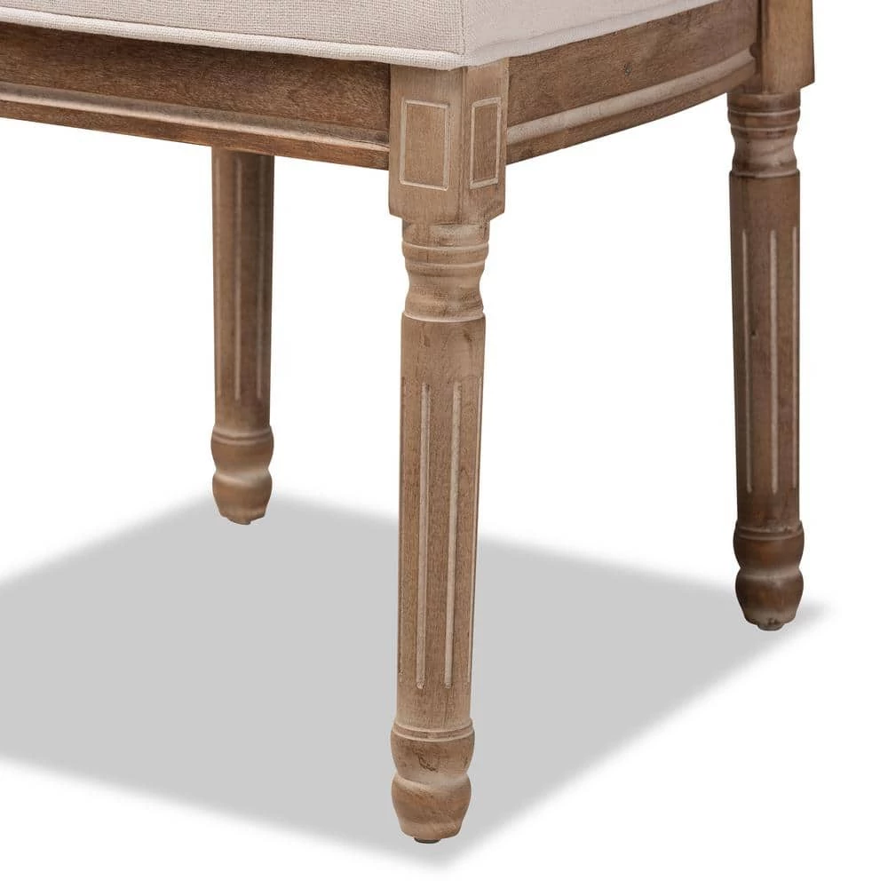 Louane Beige and Natural Brown Dining Chair (Set of 2) by Baxton Studio - Image 5