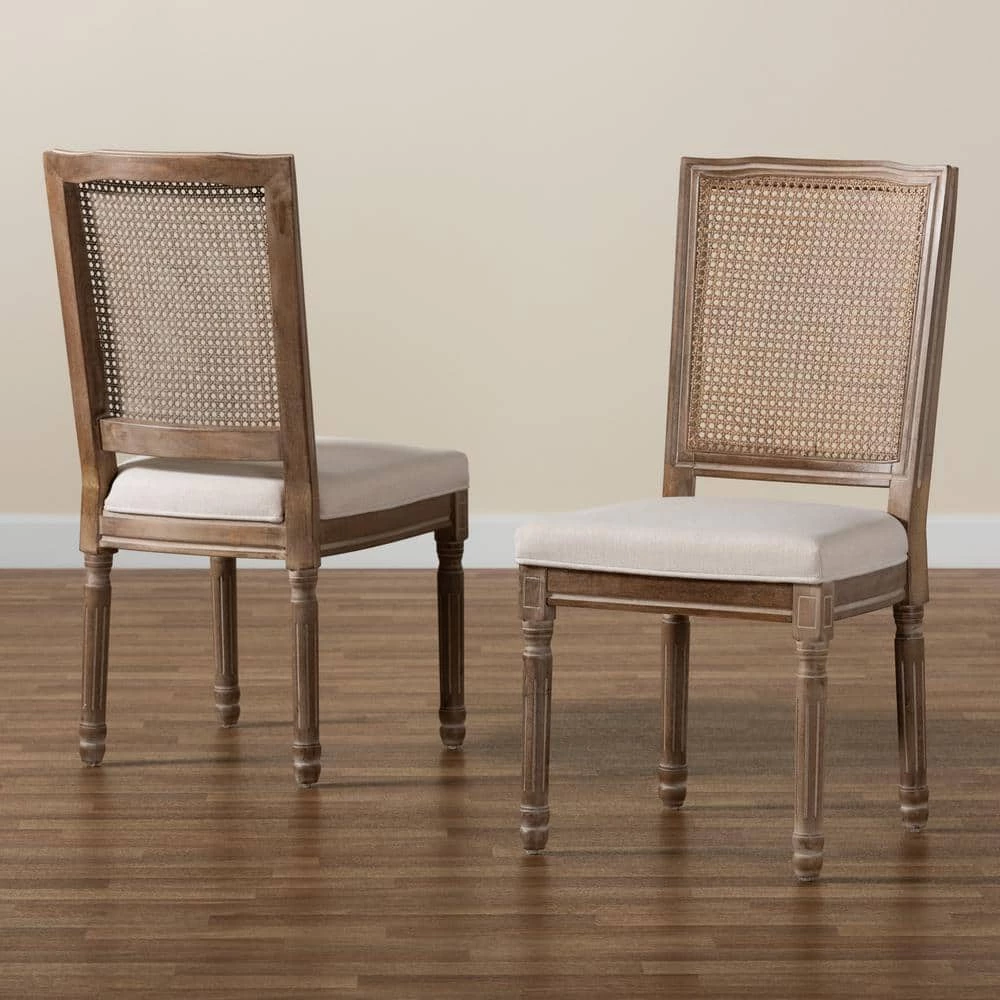 Louane Beige and Natural Brown Dining Chair (Set of 2) by Baxton Studio - Image 6