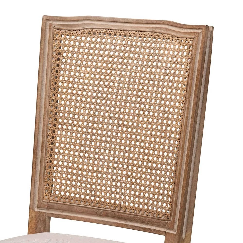 Louane Beige and Natural Brown Dining Chair (Set of 2) by Baxton Studio - Image 4