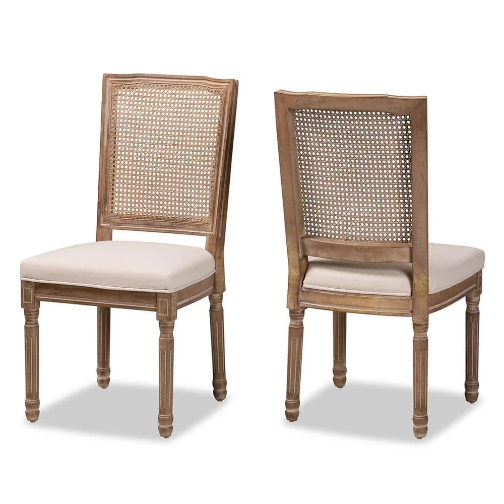 Louane Beige and Natural Brown Dining Chair (Set of 2) by Baxton Studio