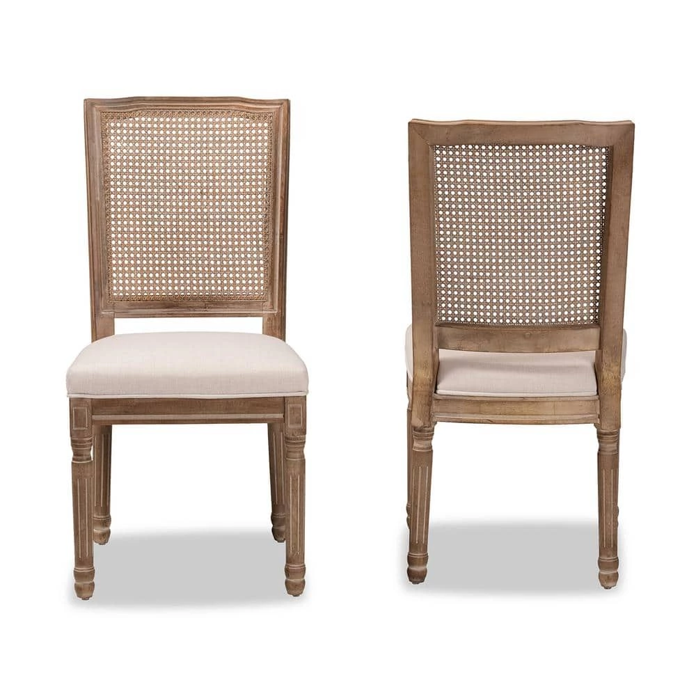 Louane Beige and Natural Brown Dining Chair (Set of 2) by Baxton Studio - Image 3