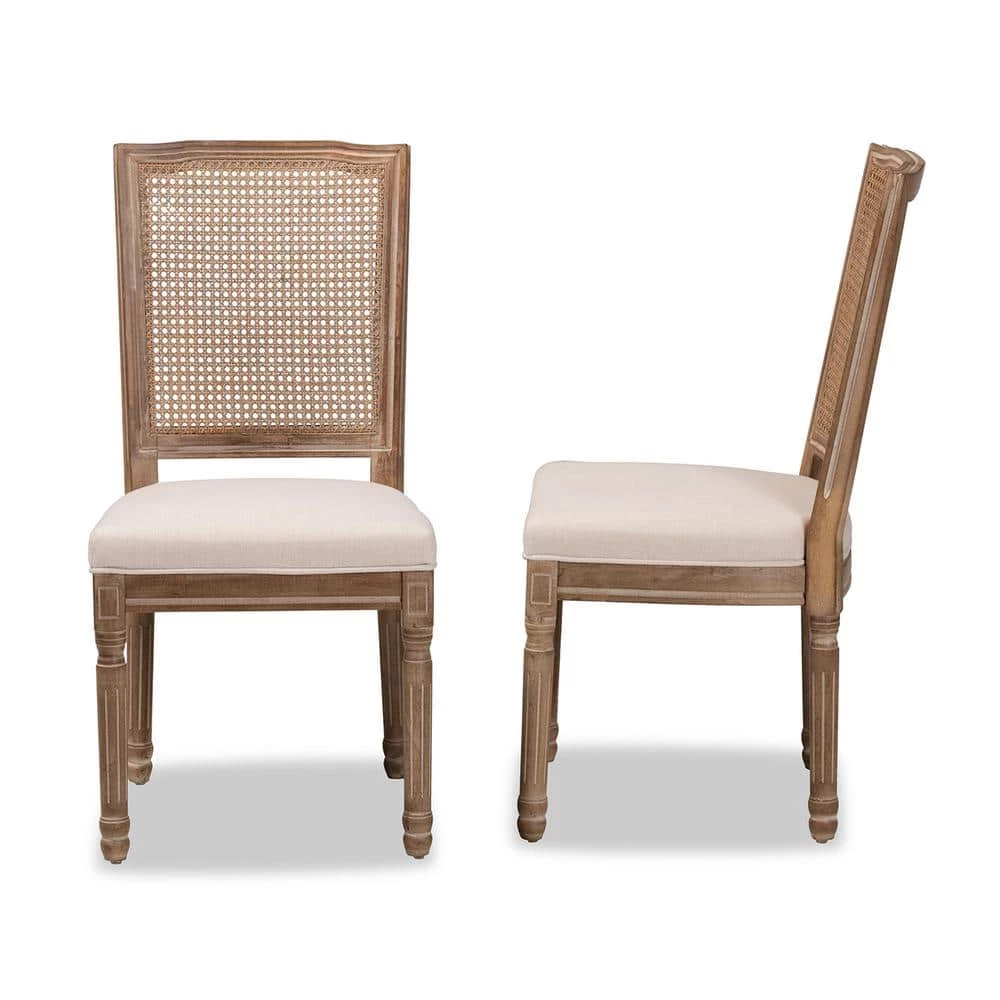 Louane Beige and Natural Brown Dining Chair (Set of 2) by Baxton Studio - Image 2