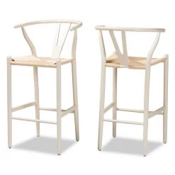 Paxton 40.7 in. Beige and White Low Back Wood Frame Bar Stool (Set of 2) by Baxton Studio