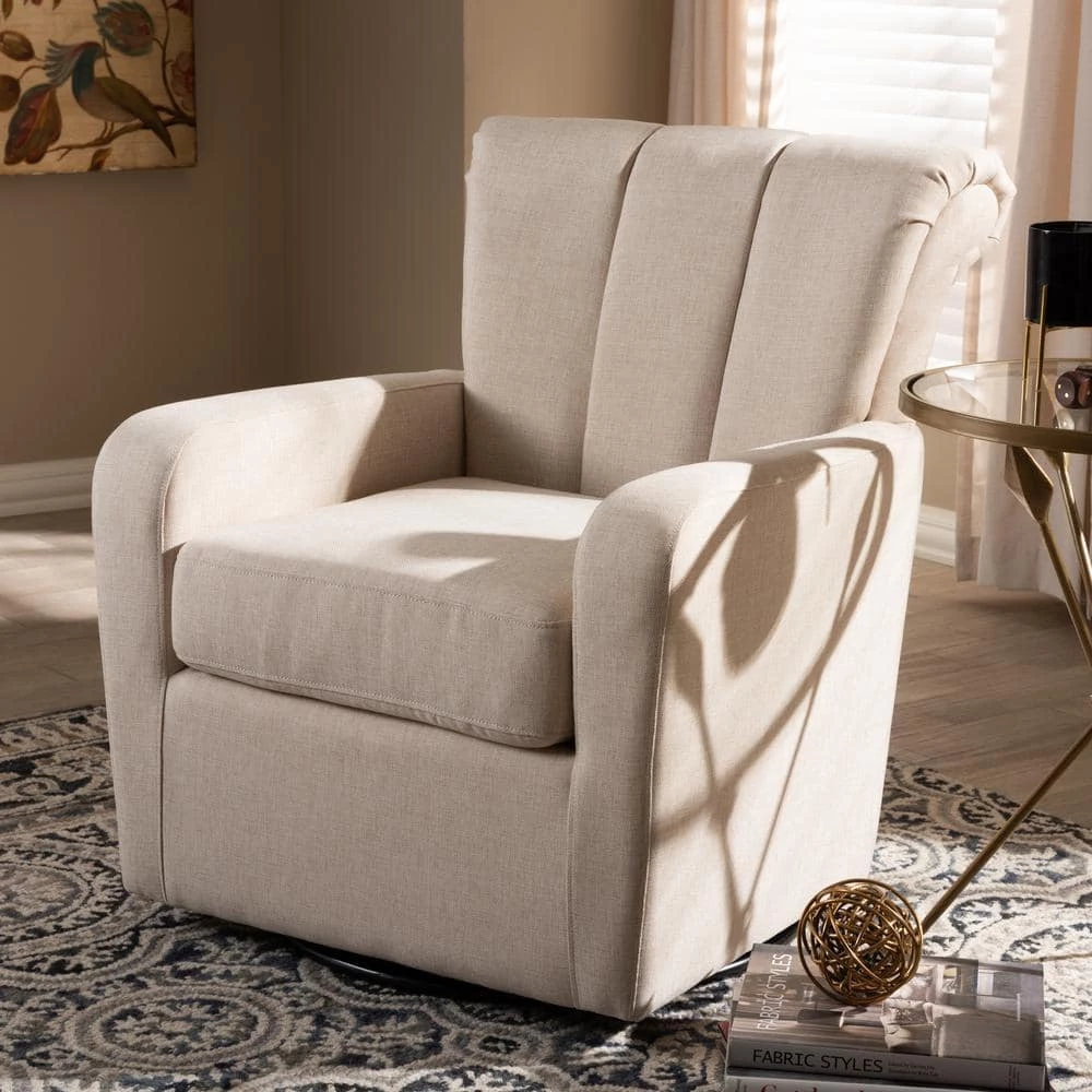 Rayner Beige Fabric Swivel Chair by Baxton Studio - Image 4