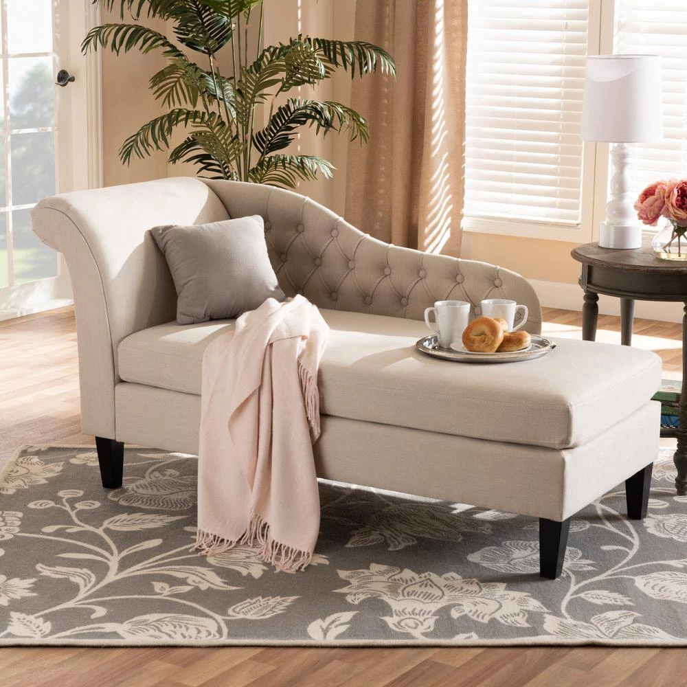 Florent Beige Fabric Chaise Lounge by Baxton Studio - Image 3