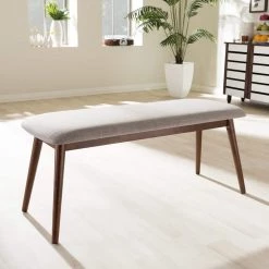 Flora Beige Fabric Upholstered Dining Bench by Baxton Studio