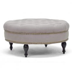 Palfrey Traditional Beige Fabric Upholstered Ottoman by Baxton Studio
