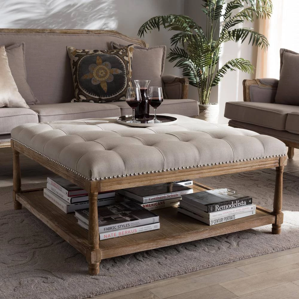 Carlotta Beige Coffee Table Ottoman by Baxton Studio - Image 2