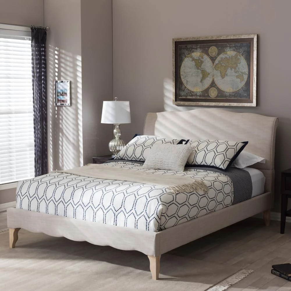 Fannie Beige Queen Upholstered Bed by Baxton Studio - Image 6
