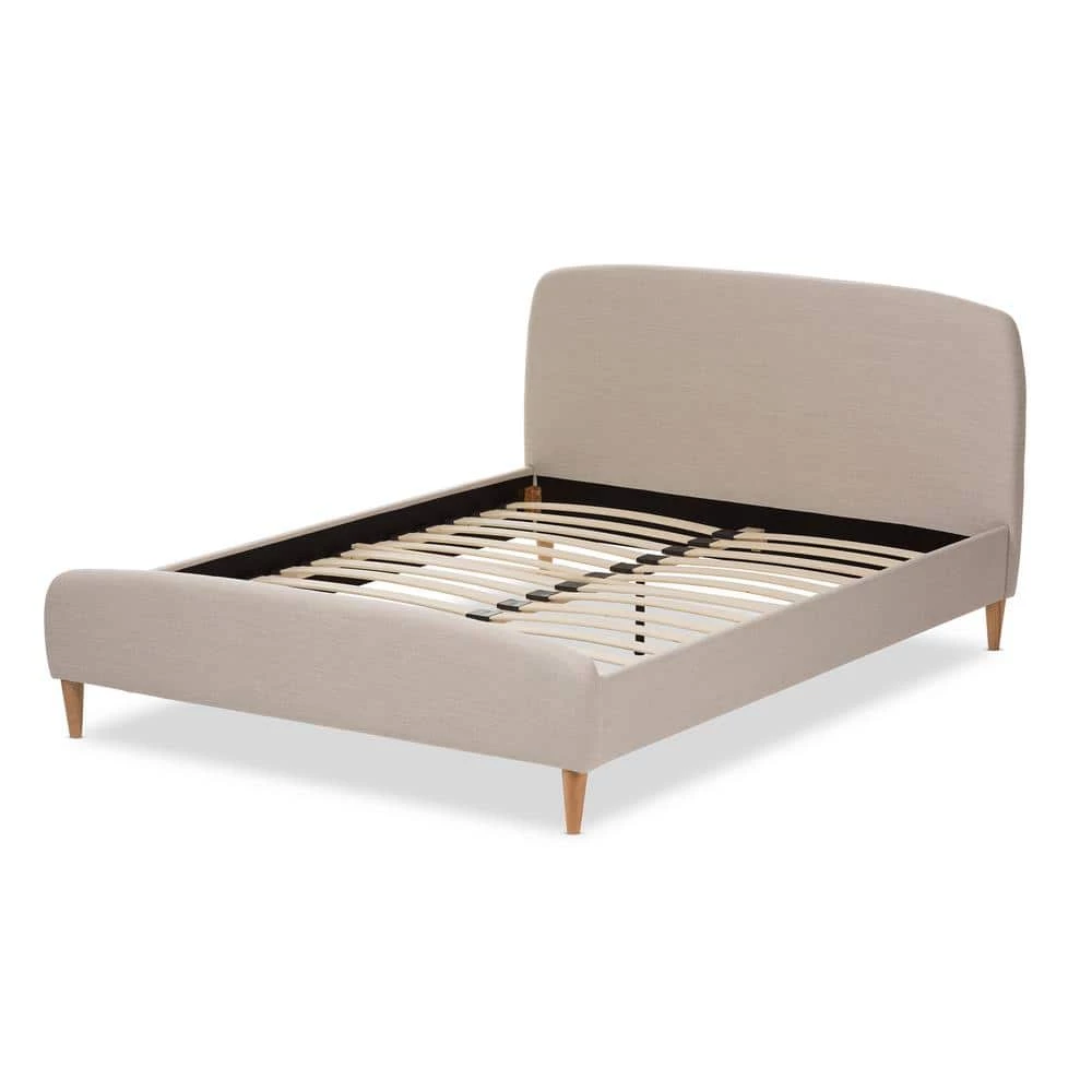 Mia Mid-Century Beige Fabric Upholstered King Size Bed by Baxton Studio - Image 4