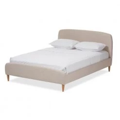 Mia Mid-Century Beige Fabric Upholstered King Size Bed by Baxton Studio
