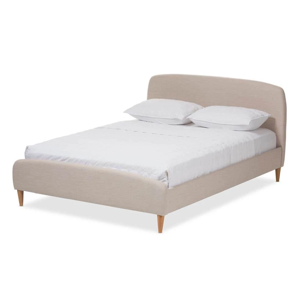 Mia Mid-Century Beige Fabric Upholstered King Size Bed by Baxton Studio