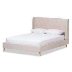 Adelaide Beige Fabric Upholstered Queen Platform Bed by Baxton Studio