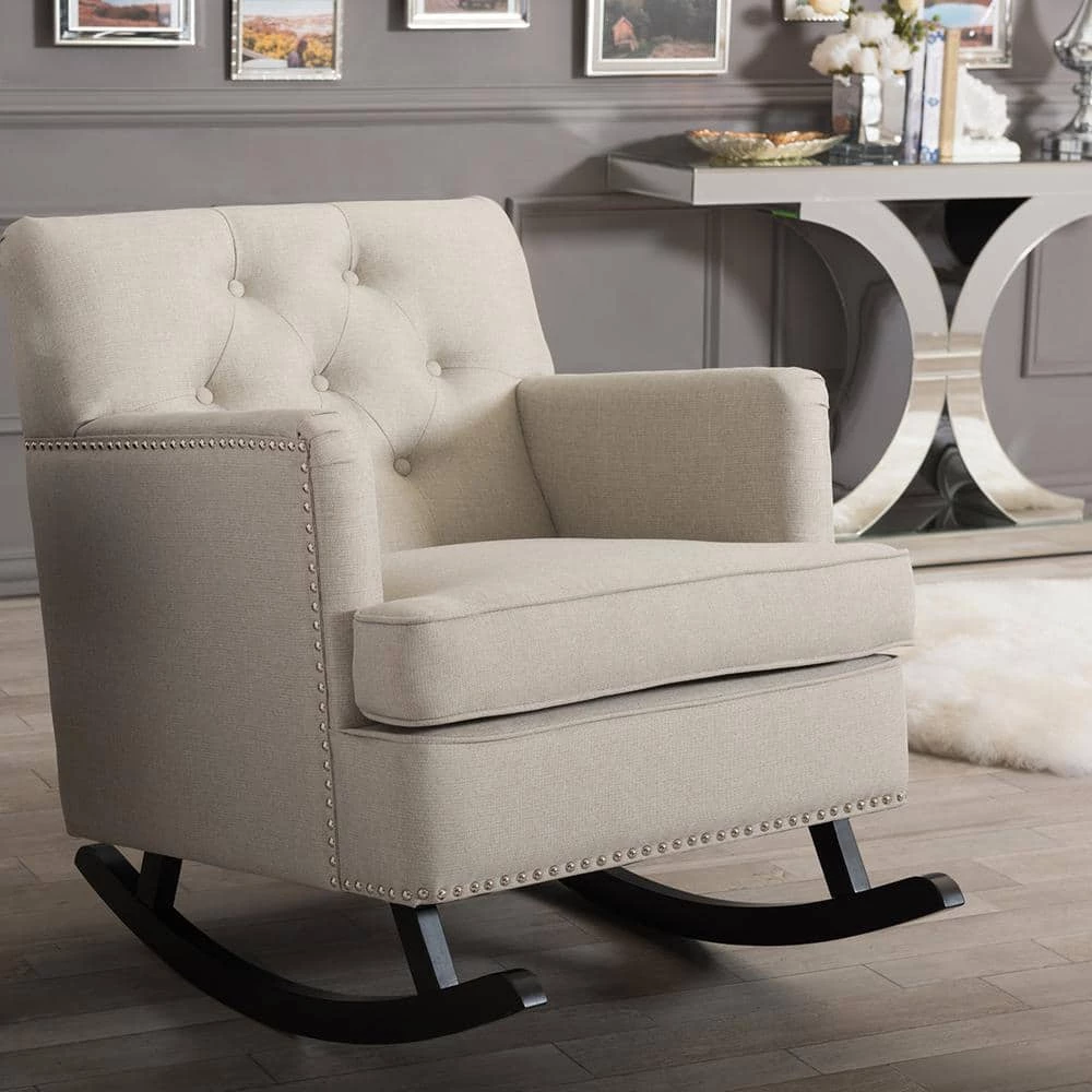 Bethany Contemporary Beige Fabric Upholstered Rocking Chair by Baxton Studio - Image 6