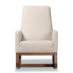 Yashiya Mid-Century Beige Fabric Upholstered Rocking Chair by Baxton Studio