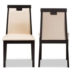 Evelyn Beige and Dark Brown Faux Leather Dining Chair (Set of 2) by Baxton Studio