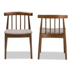 Wyatt Beige and Walnut Brown Fabric Dining Chair (Set of 2) by Baxton Studio
