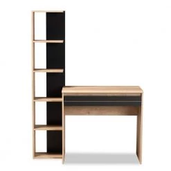 Levi 43.7 in. Black and Oak Brown Computer Desk by Baxton Studio