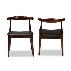 Eira Black and Walnut Faux Leather Dining Chair (Set of 2) by Baxton Studio