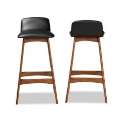 Darrin 29.9 in. Black and Walnut Brown Bar Stool (Set of 2) by Baxton Studio