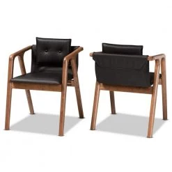 Marcena Black and Walnut Brown Dining Chair (Set of 2) by Baxton Studio