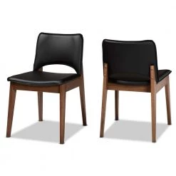 Afton Black and Walnut Brown Dining Chair (Set of 2) by Baxton Studio