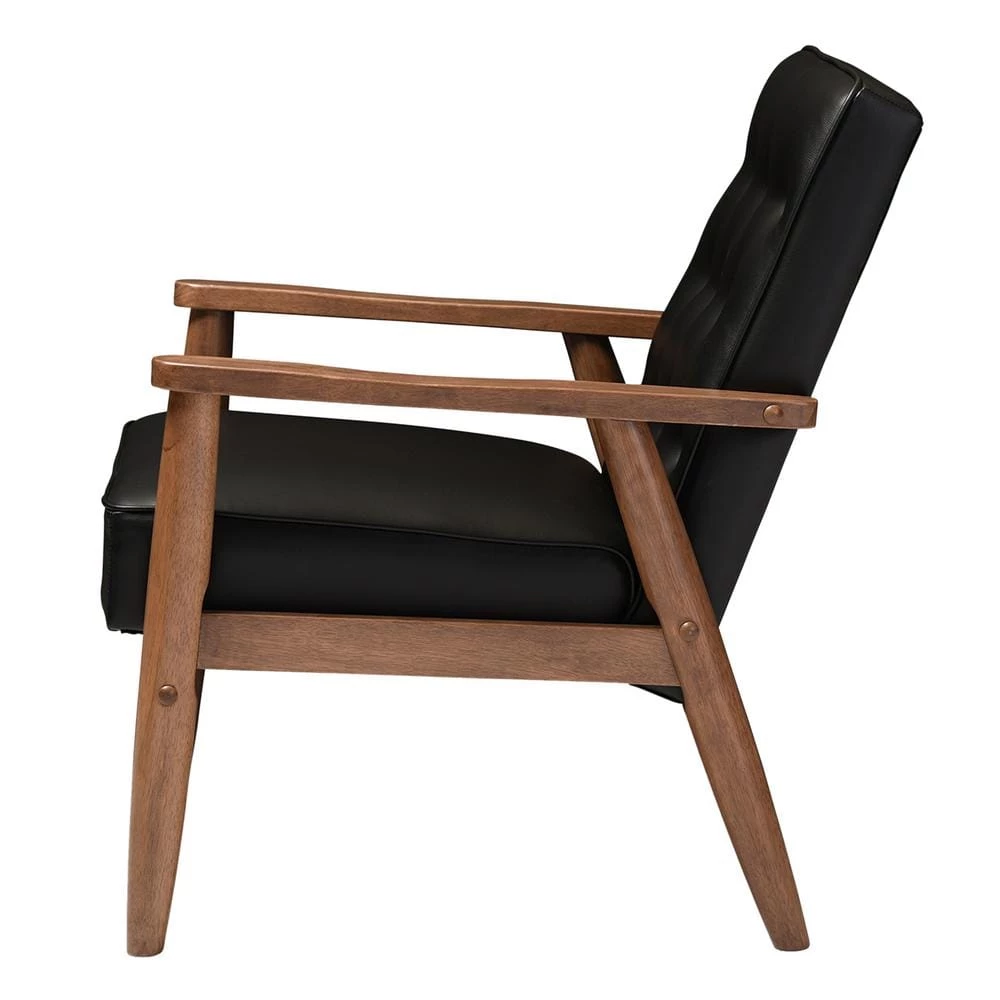 Sorrento Mid-Century Black Faux Leather Upholstered Accent Chair by Baxton Studio - Image 7