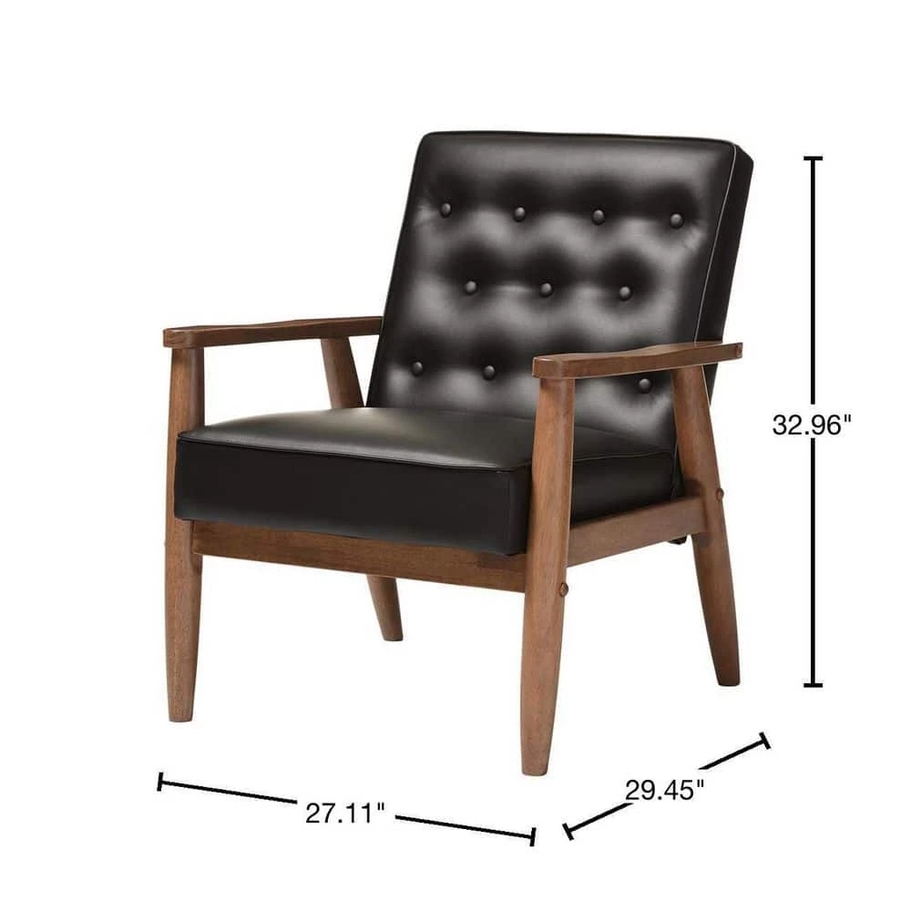 Sorrento Mid-Century Black Faux Leather Upholstered Accent Chair by Baxton Studio - Image 3