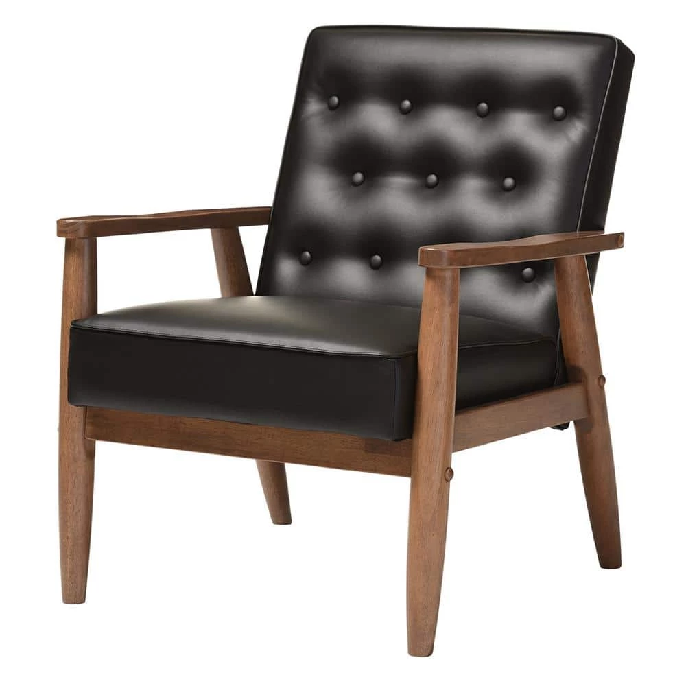Sorrento Mid-Century Black Faux Leather Upholstered Accent Chair by Baxton Studio - Image 4