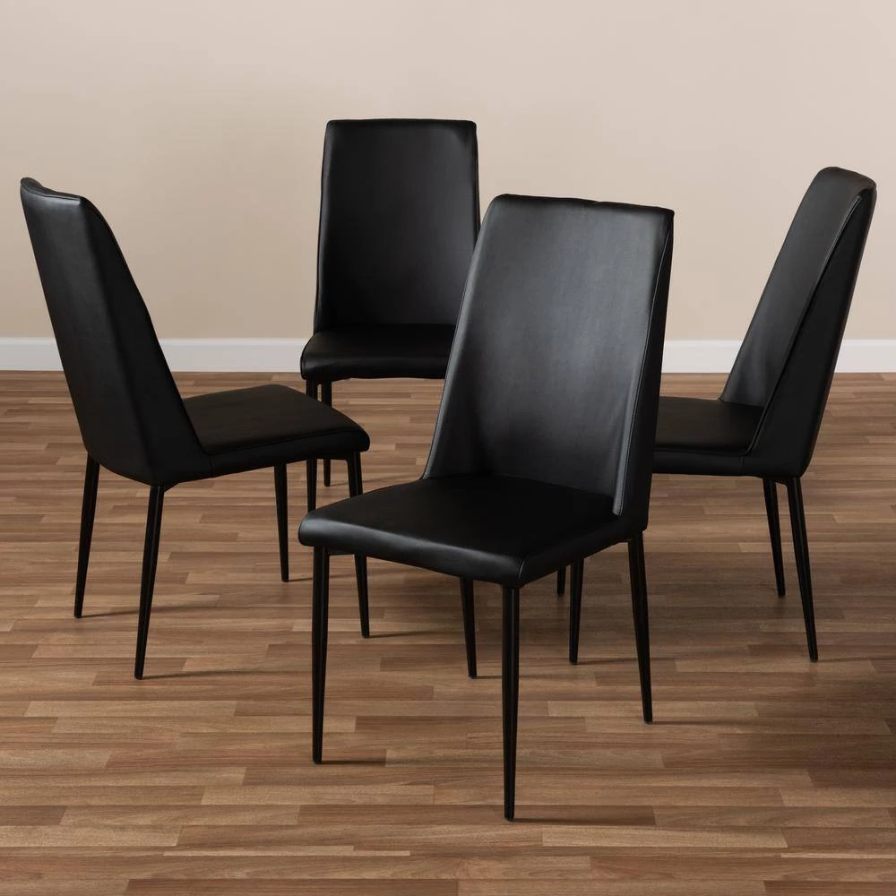 Chandelle Black Faux Leather Upholstered Dining Chair (Set of 4) by Baxton Studio - Image 5