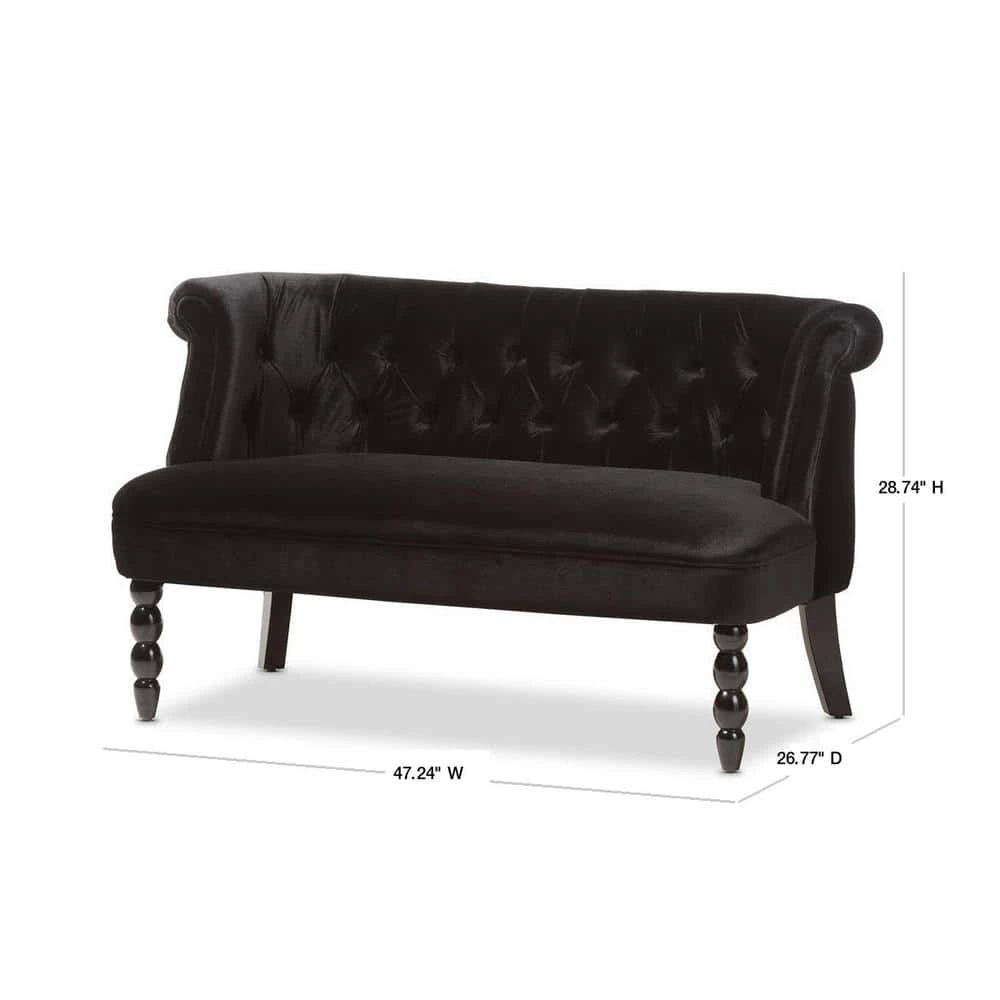 Flax 47.2 in. Black Polyester 2-Seater Armless Loveseat with Turned Wood Legs by Baxton Studio - Image 3