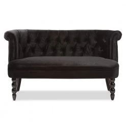 Flax 47.2 in. Black Polyester 2-Seater Armless Loveseat with Turned Wood Legs by Baxton Studio