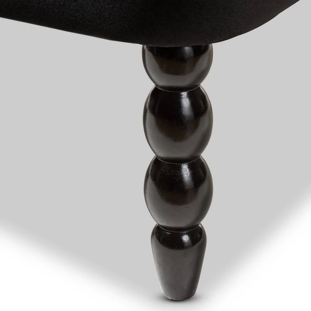 Flax 47.2 in. Black Polyester 2-Seater Armless Loveseat with Turned Wood Legs by Baxton Studio - Image 9