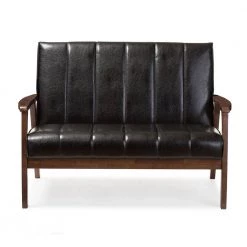 Nikko 44.7 in. Black Faux Leather 2-Seater Loveseat with Wood Frame by Baxton Studio